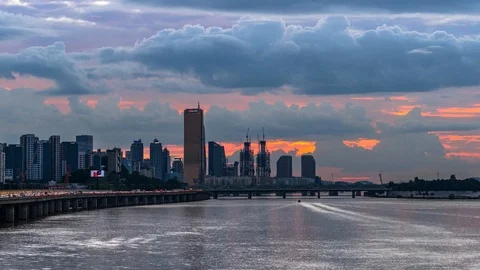 Time Lapse The most beautiful sunset at the Han River in Seoul, South Korea. Stock Footage 94368102