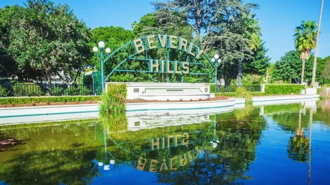 Time lapse in motion of Beverly Hills sign Stock Footage 128130295