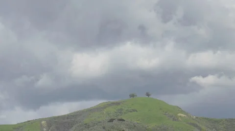 Time lapse motion of a developing storm over two trees above Ventura Stock Footage 1019378