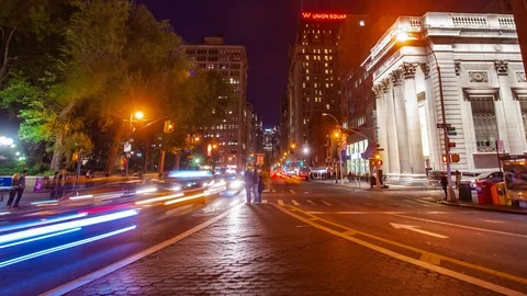 Time lapse in motion of fast moving New York City or NYC at night Video stock 122270329