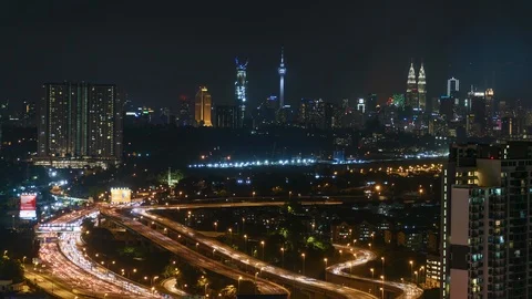 Time lapse motion, Kuala Lumpur cityscape, aerial view, night scene Video stock 116654301