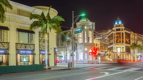 Rodeo Drive at night Beverly Hills Los Angeles California Stock