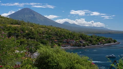 Time Lapse Mount Agung Volcano Jemeluk Bay Amed Beach Karangasem Bali Indonesia Stock Footage 203925451