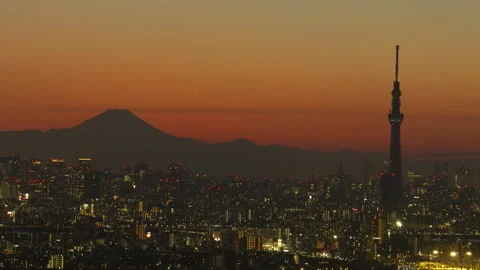 Time-lapse of Mount Fuji and Tokyo Skytree Stock Footage 327609064