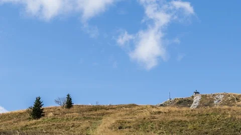 Time lapse at mount Matajur. Clouds passing and shdows running on the ground Stock Footage 116054101