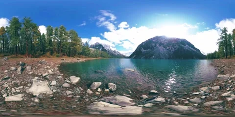 Time lapse of Mountain lake 360 vr at the winter time. Wild nature and mount Stock Footage