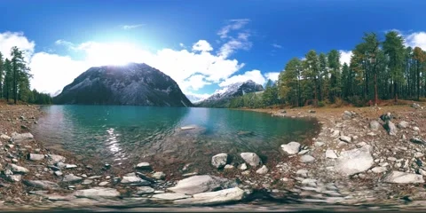 Time lapse of Mountain lake 360 vr at the winter time. Wild nature and mount Vidéo 156811278