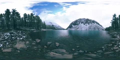 Time lapse of Mountain lake 360 vr at the winter time. Wild nature and mount Stock Footage 165586257