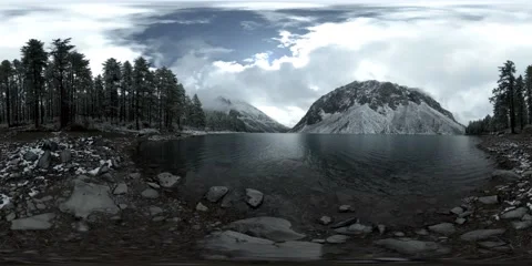 Time lapse of Mountain lake 360 vr at the winter time. Wild nature and mount Stock Footage 169979219