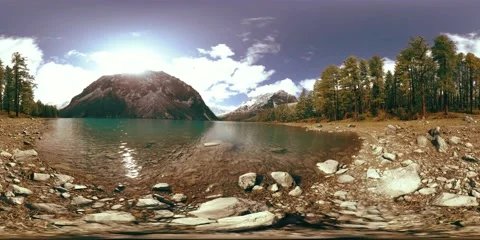 Time lapse of Mountain lake 360 vr at the winter time. Wild nature and mount Stock Footage 234161876