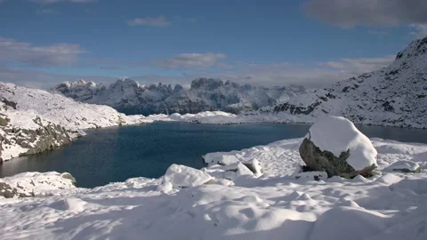 Time lapse of a mountain lake during winter in the Italian Dolomites. Stock Footage 140495770