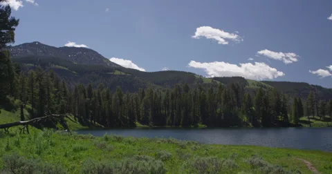 Time lapse of mountain lake in summer with clouds and trees Video stock 64128640