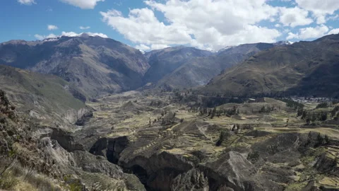 Time-lapse. Mountain landscape with stepped agricultural terraces. Colca Canyon Stock Footage 135695804