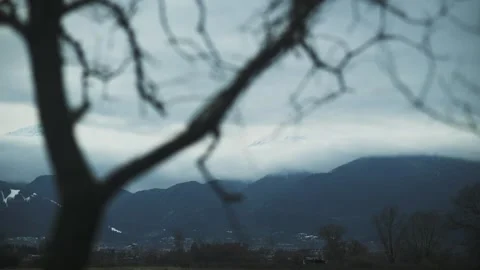 Тime lapse of a mountain with a silhouette of a tree in the foreground. Stock Footage 336895486