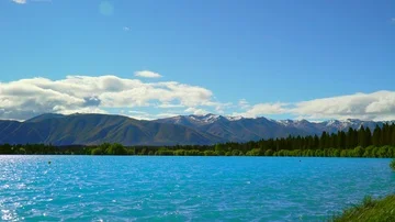 Time lapse of mountain tops at blue Lake Ruataniwha Stock Footage 85492611
