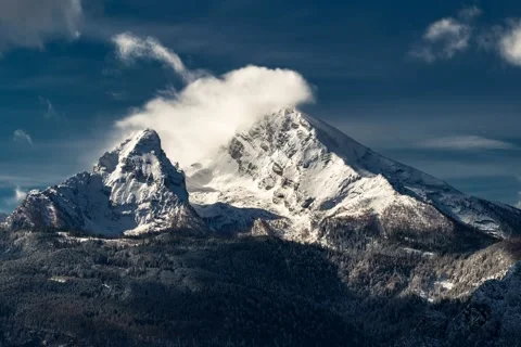 Time lapse Mountain watzmann in dramatic light winter 2020 Berchtesgaden Stock Footage 138889597