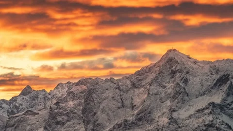 Time lapse Mountain Zugspitze at sunrise Stock Footage