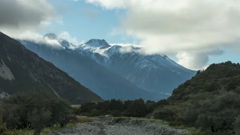 Time-lapse of mountains and clouds Aoraki/Mount Cook National Park, New Zealand. Stock Footage 145622552