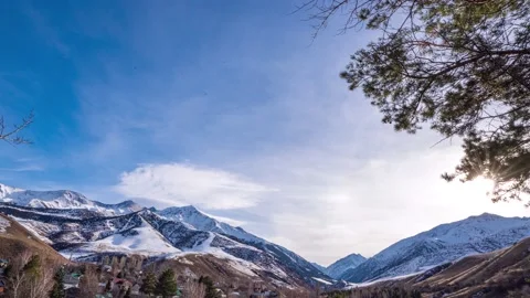 Time lapse in mountains during sunset, beautiful mountain landscape, Tien Shan Stock Footage 226114492