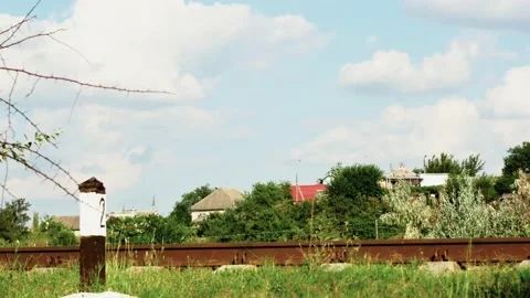 Time lapse of the movement of beautiful white clouds over the old railway ra Stock-Footage 236312935