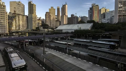 Time lapse of Movement of buses and passengers Stock Footage 166011236