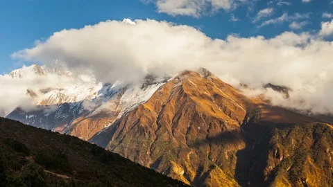 Time lapse. The movement of clouds near the majestic Mount Kangtega. Himalayas Stock Footage 83054949