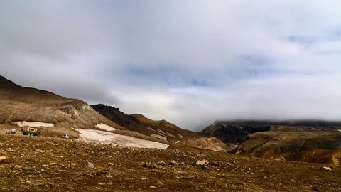 Time Lapse. The movement of clouds over the canyon of Mutnovsky volcano. Stock Footage 70224547