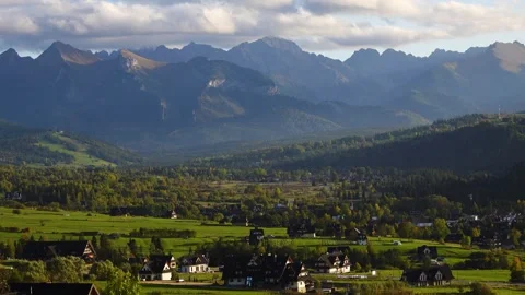 Time lapse. movement of clouds over the Tatras Mountains. village in mounta.. Stock Footage 265799973