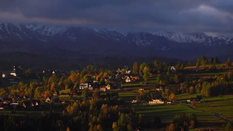 Time lapse. movement of clouds over the Tatras Mountains. village in mountain Stock Footage 276617410