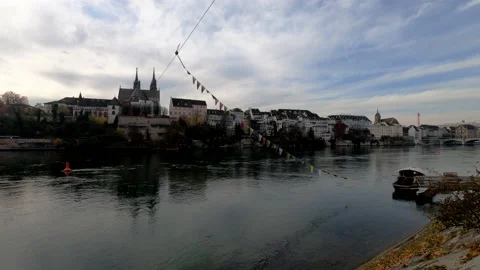 Time lapse of the movement Rhine river flowing in the middle of the city of b Stock Footage 132587949
