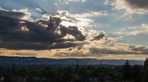 Time Lapse Movie of Sunset with Clouds and Blue Sky over City of Portland Oregon Stock Footage 41815439