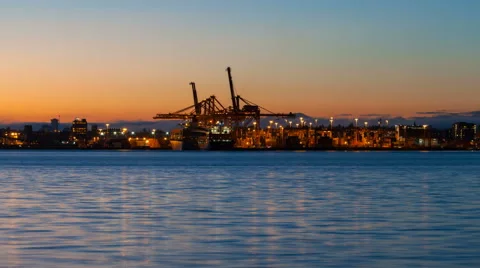 Time Lapse of Moving Cargo Containers in Port of Vancouver BC Canada 1080p Stock Footage 48343198