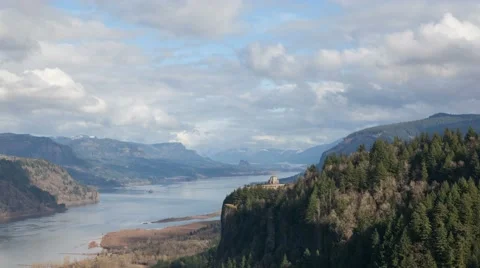 Time Lapse of Moving Clouds Over Columbia River Gorge with view of Crown Point Stock Footage 59526757