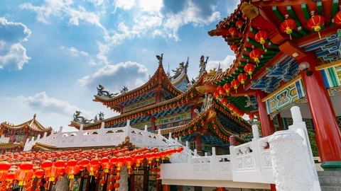 Time lapse of moving clouds over Thean Hou Temple in Kuala Lumpur, Malaysia Stock Footage 86159865
