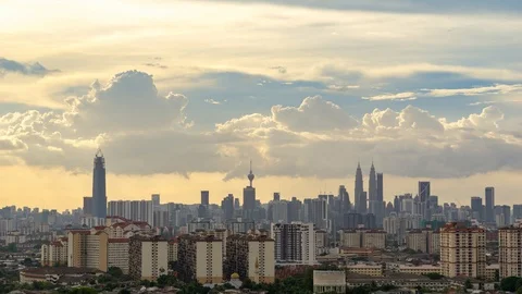 Time lapse of moving clouds over sunset in Kuala Lumpur, Malaysia Stock Footage 86562320