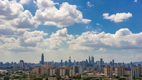 Time lapse of moving clouds over downtown Kuala Lumpur, Malaysia Stock Footage 86586713