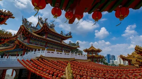 Time lapse of moving clouds over Thean Hou Temple in Kuala Lumpur, Malaysia Stock Footage 86690853