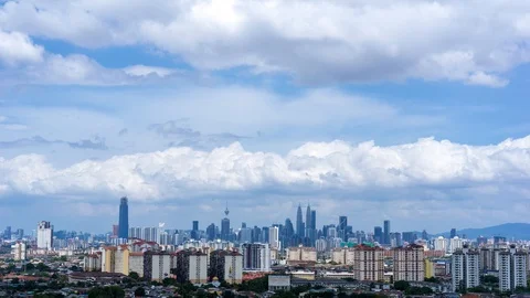 Time lapse of moving clouds over downtown Kuala Lumpur, Malaysia Stock Footage 86981065