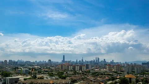 Time lapse of moving clouds over downtown Kuala Lumpur, Malaysia Stock Footage 87322608