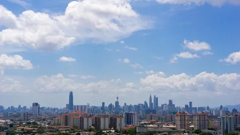 Time lapse of moving clouds over downtown Kuala Lumpur, Malaysia Stock Footage 87397636