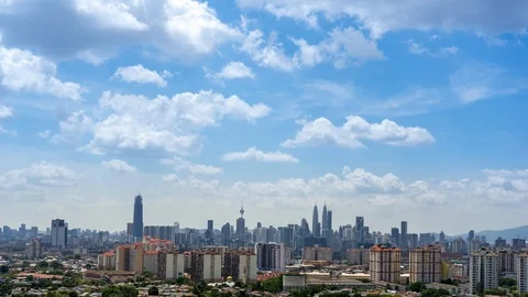 Time lapse of moving clouds over downtown Kuala Lumpur, Malaysia Stock Footage 87404052