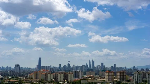 Time lapse of moving clouds over downtown Kuala Lumpur, Malaysia Stock Footage 87609878