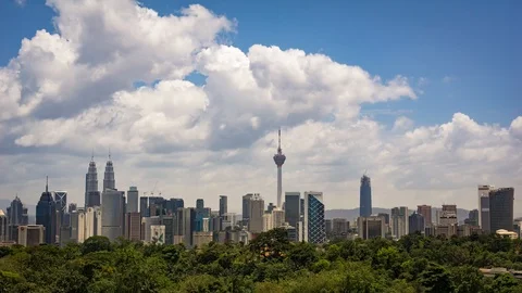 Time lapse of moving clouds over downtown Kuala Lumpur, Malaysia Stock Footage 87626099