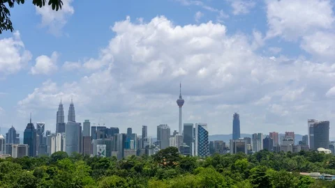 Time lapse of moving clouds over downtown Kuala Lumpur, Malaysia Stock Footage 87627500