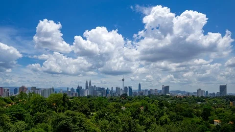 Time lapse of moving clouds over downtown Kuala Lumpur, Malaysia Stock Footage 87628724