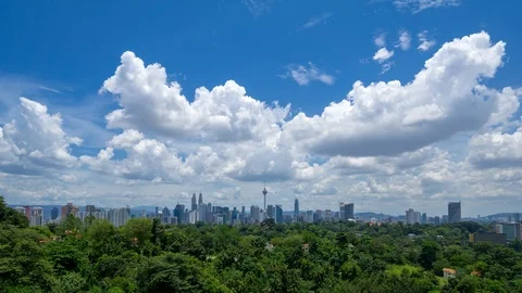 Time lapse of moving clouds over downtown Kuala Lumpur, Malaysia Stock Footage 87629979