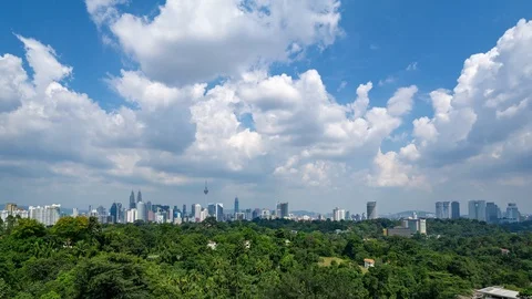 Time lapse of moving clouds over downtown Kuala Lumpur, Malaysia Stock Footage 87871498