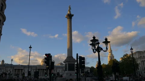 Time lapse. Moving clouds over Nelson’s Column on Trafalgar Square. London. Stock Footage 95702377
