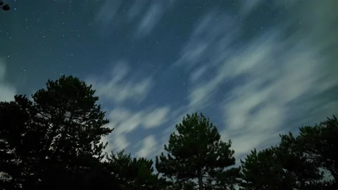 Time lapse moving clouds stars night sky Sicily mountain Etna Park Vídeos de archivo 147314387