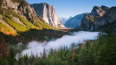 Time Lapse - Moving Fog at  Yosemite National Park, California, USA Stock Footage